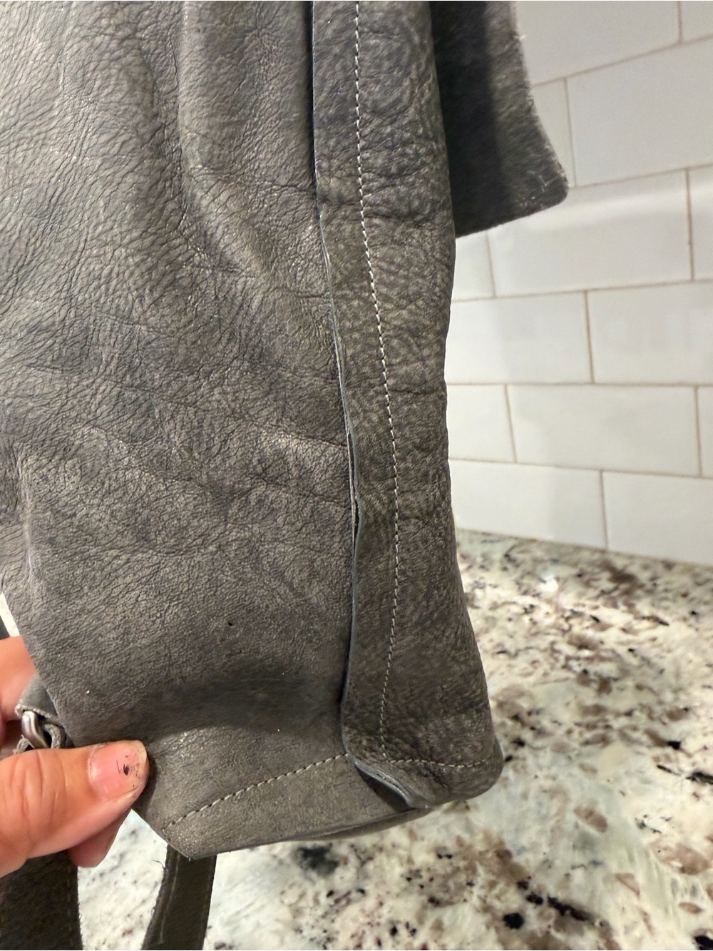 Eileen Fisher Gray Fold-Over Leather Backpack - Picture 8 of 15